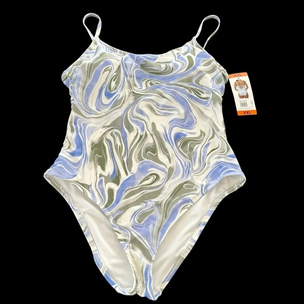 NWT Hurley Womens XXL 2X swirl print one piece swimsuit UPF 50 Strappy Back New‎